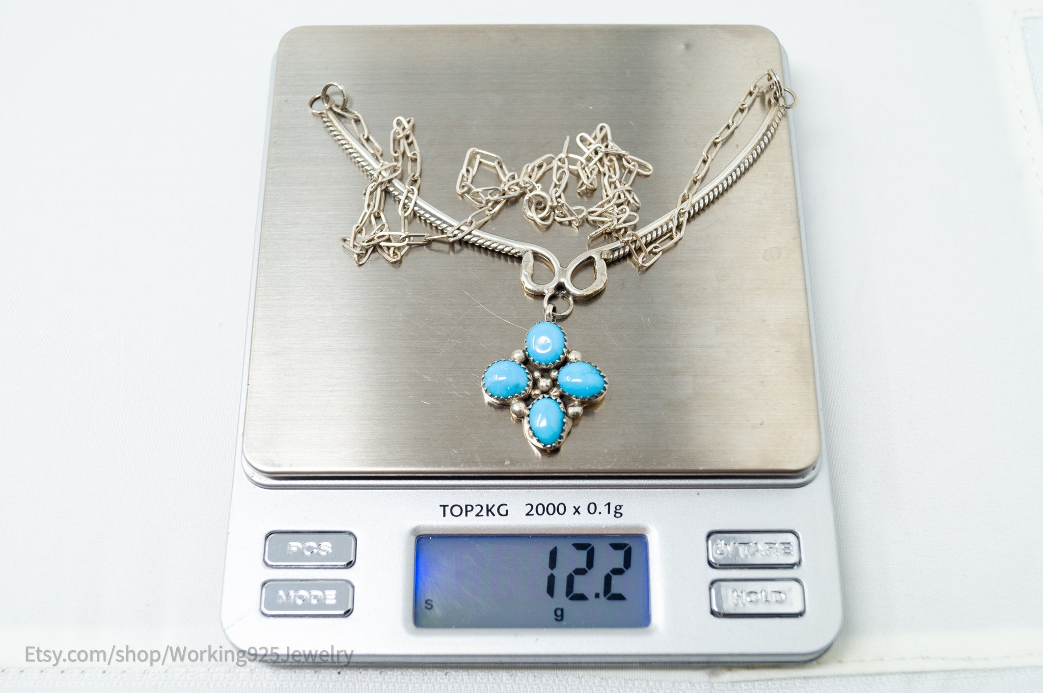 Vintage Native American Handmade KC Signed Turquoise Sterling Silver Necklace | Jewelry > Necklaces > Pendants | Wiccan Center