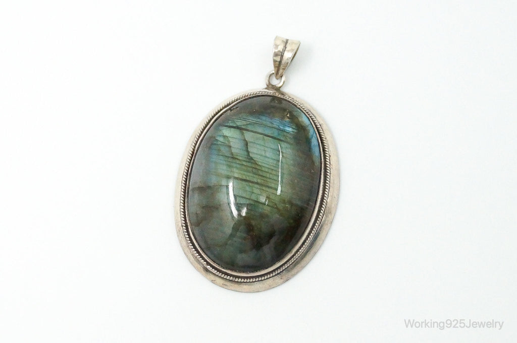 Vintage Large Labradorite Sterling Silver Necklace Pendant | Jewelry > Necklaces > Pendants | Wiccan Center
