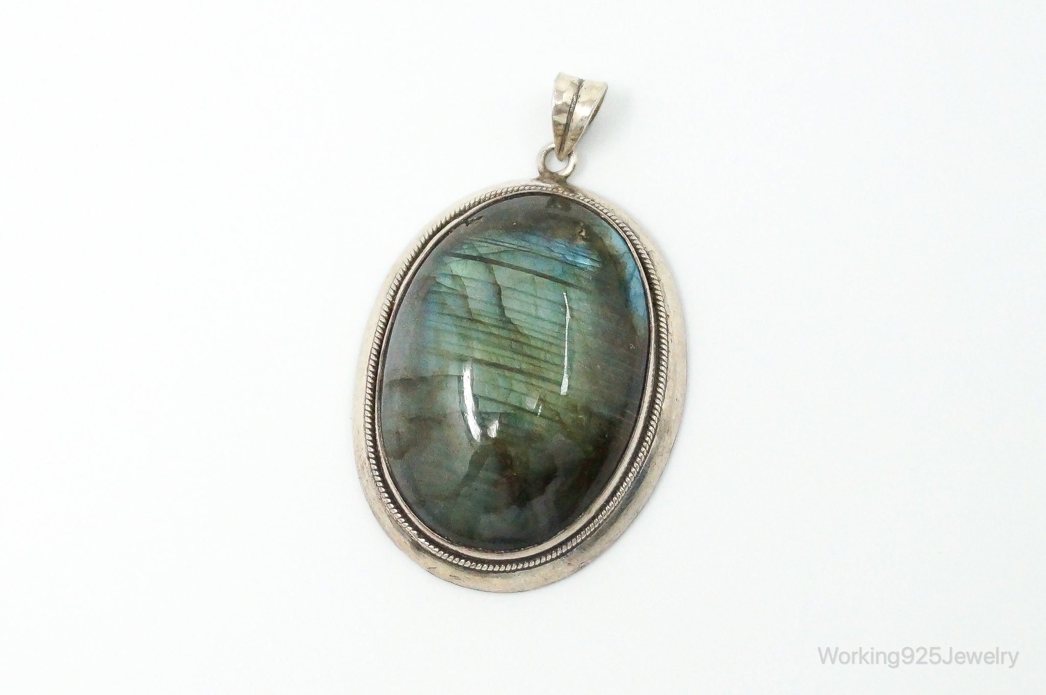 Vintage Large Labradorite Sterling Silver Necklace Pendant | Jewelry > Necklaces > Pendants | Wiccan Center