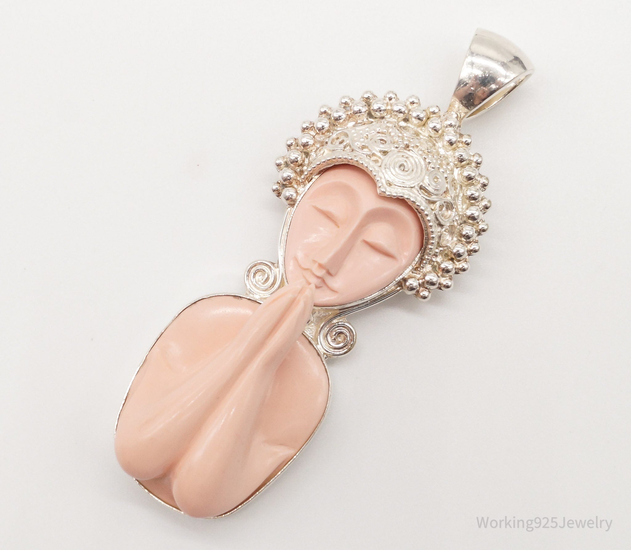 Large Vintage Carved Coral Goddess Sterling Silver Pendant | Jewelry > Necklaces > Pendants | Wiccan Center