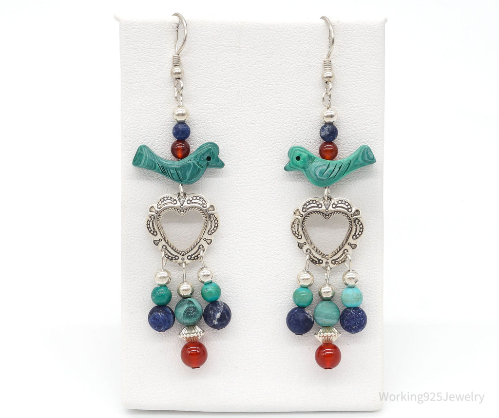Vintage Native American QT Quoc Multi Gemstone Bead Sterling Silver Earrings | Jewelry > Earrings | Wiccan Center
