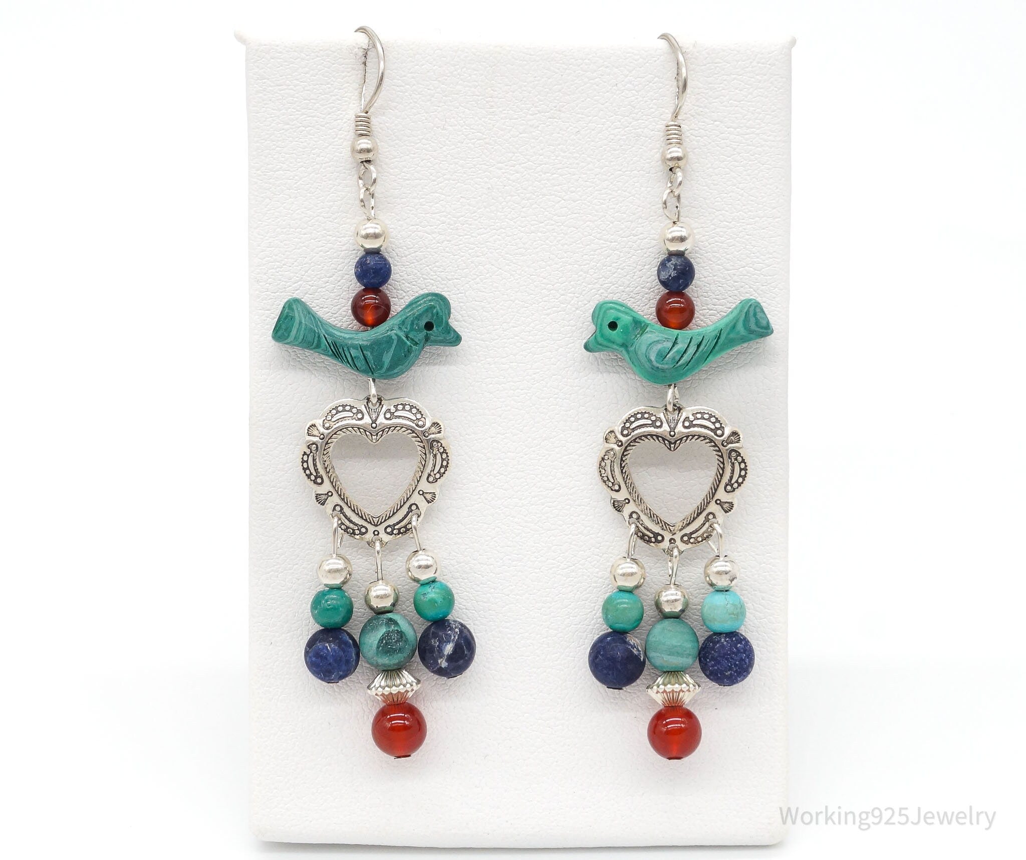 Vintage Native American QT Quoc Multi Gemstone Bead Sterling Silver Earrings | Jewelry > Earrings | Wiccan Center