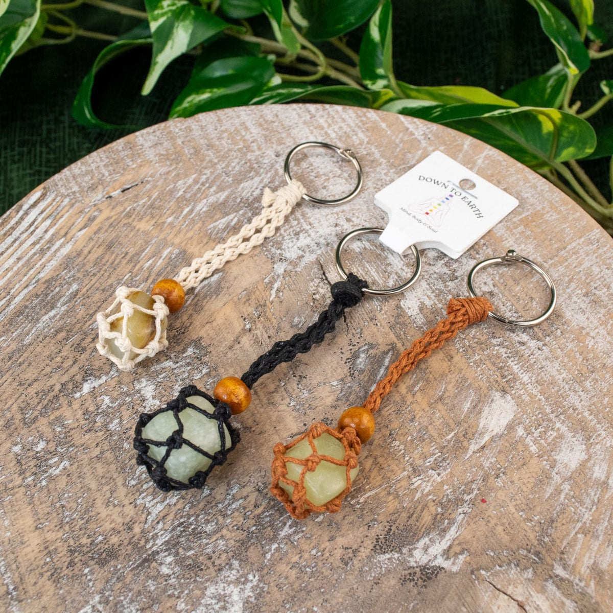 Adjustable Macrame Crystal Holder Keychain