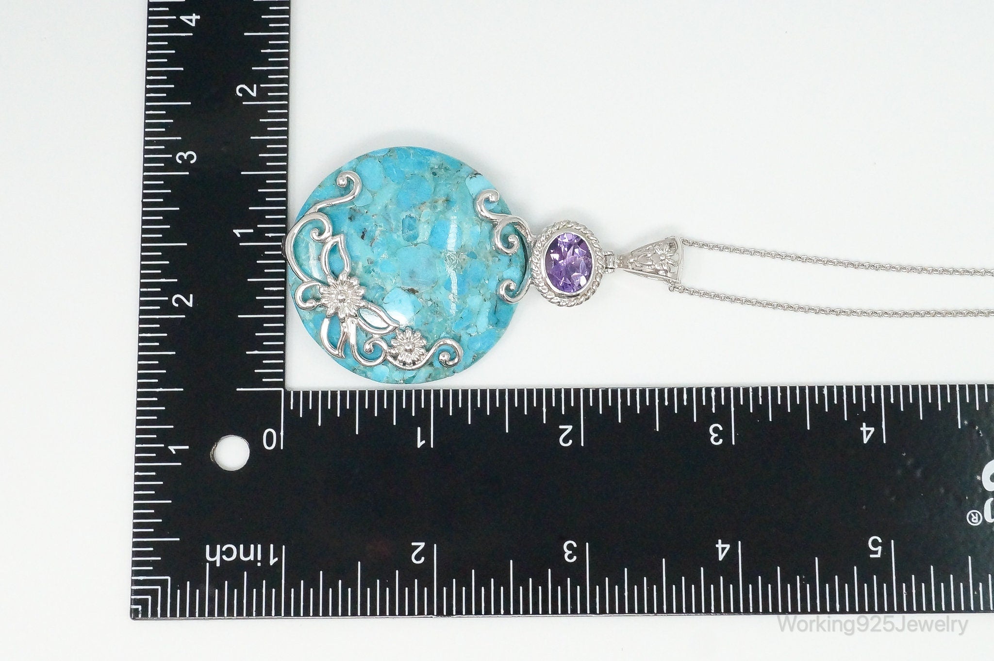 Designer Large Blue Mojave Turquoise Amethyst Sterling Silver Necklace | Jewelry > Necklaces > Pendants | Wiccan Center