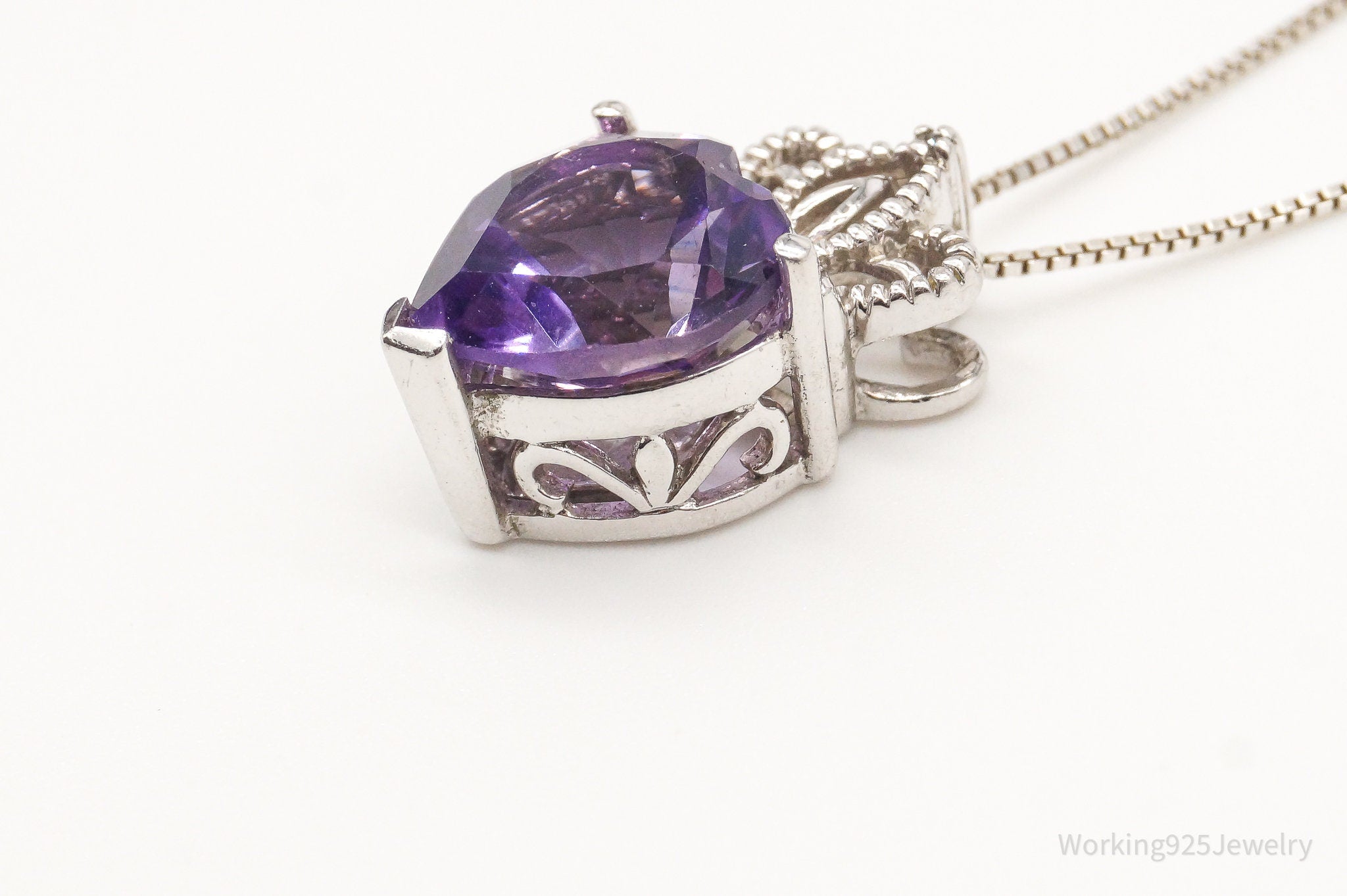 Vintage Purple Cubic Zirconia Crowned Heart Sterling Silver Necklace | Jewelry > Necklaces > Pendants | Wiccan Center