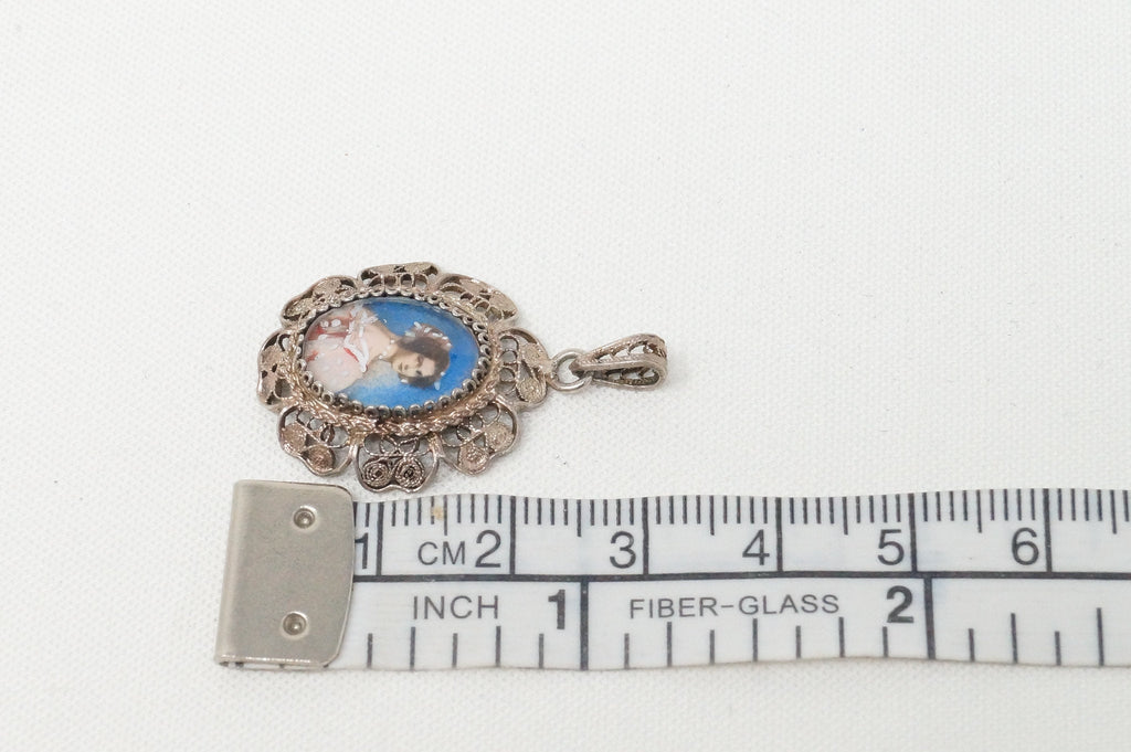 Antique Edwardian Woman Filigree Sterling Silver Necklace Pendant | Jewelry > Necklaces > Pendants | Wiccan Center