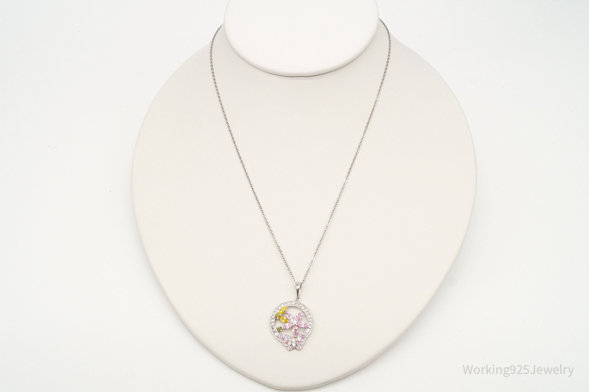 Vintage Multi Color Cubic Zirconia Sterling Silver Flower Necklace | Jewelry > Necklaces > Pendants | Wiccan Center
