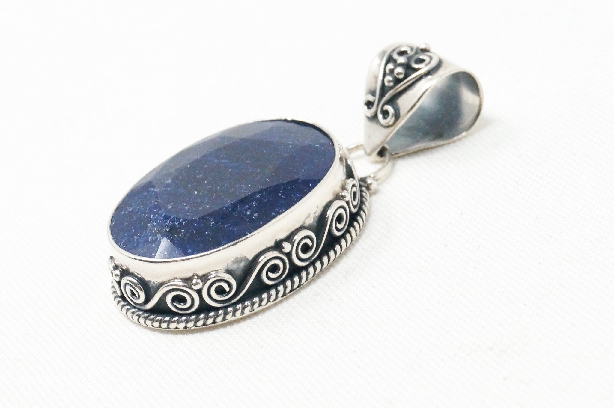 Vintage Designer BJC Lapis Lazuli Bali Scroll Sterling Silver Necklace Pendant | Jewelry > Necklaces > Pendants | Wiccan Center