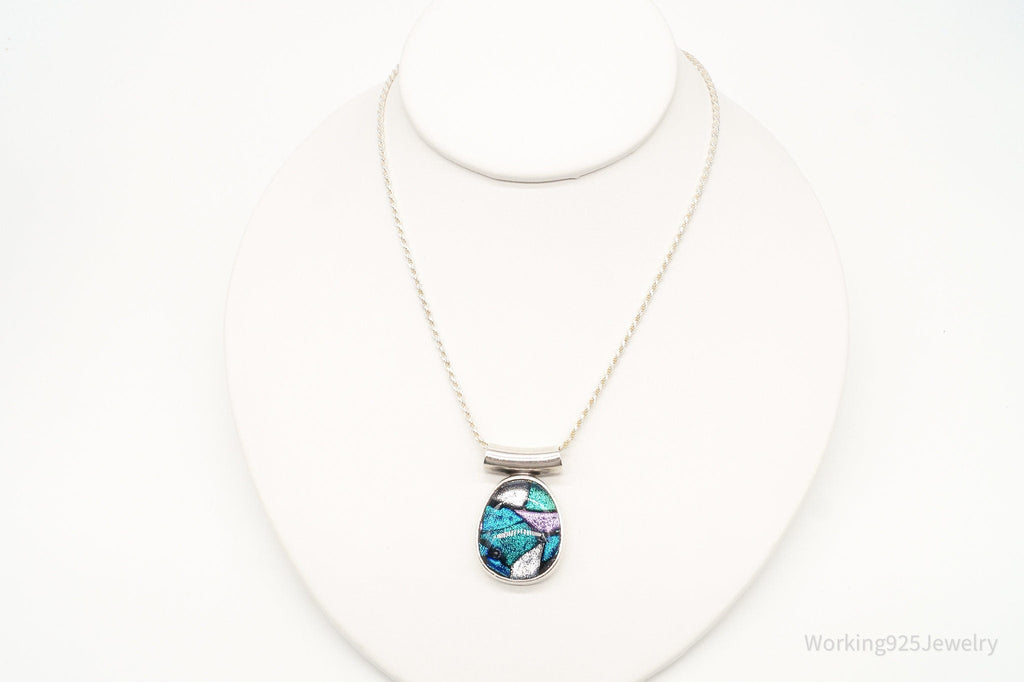 Vintage Large Dichroic Glass Sterling Silver Necklace | Jewelry > Necklaces > Pendants | Wiccan Center