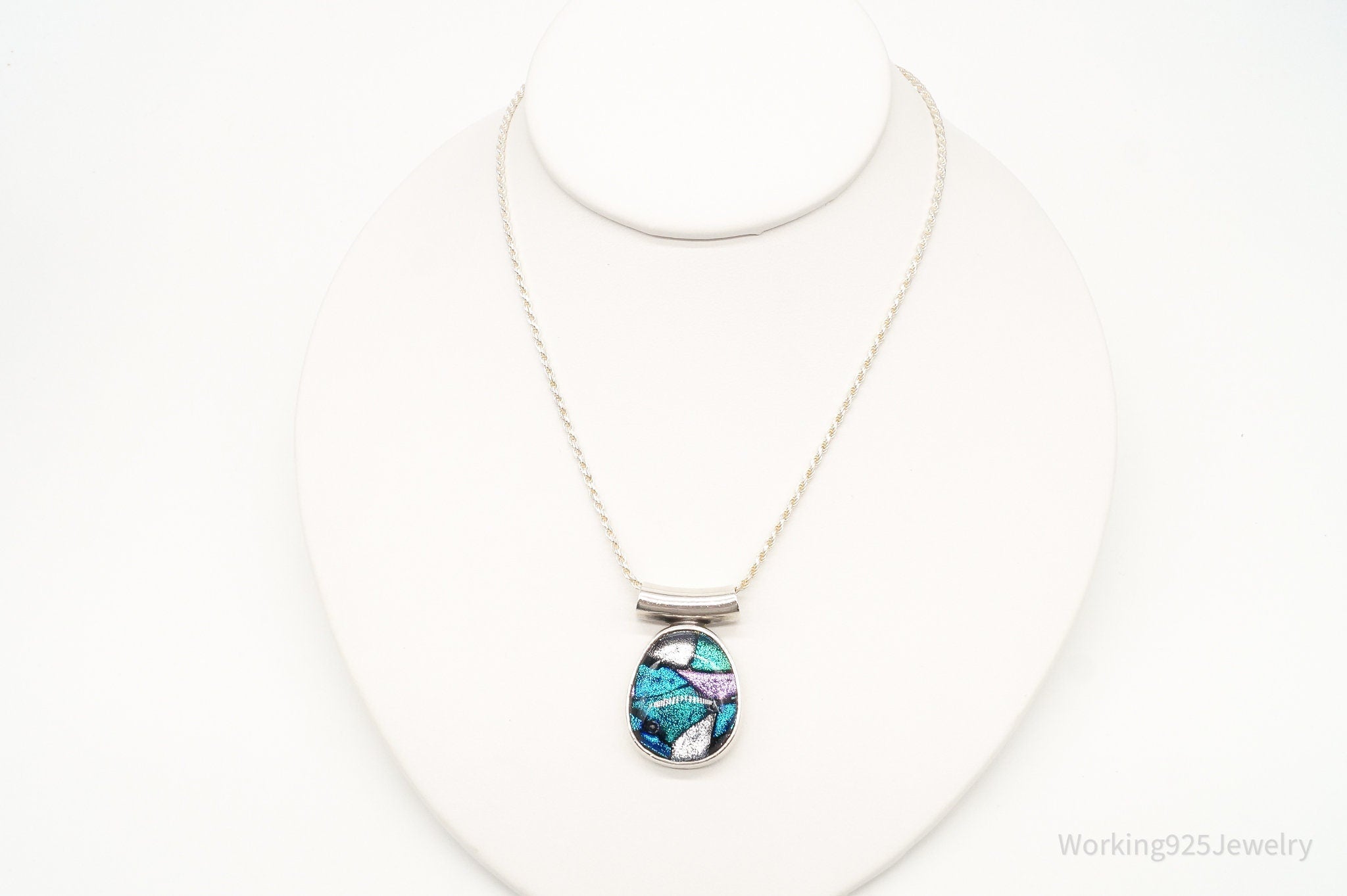 Vintage Large Dichroic Glass Sterling Silver Necklace | Jewelry > Necklaces > Pendants | Wiccan Center