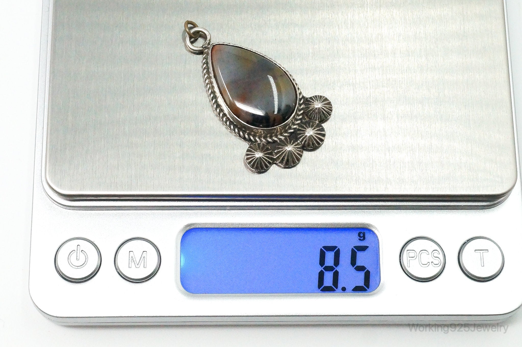 Large Vintage Native American Montana Agate Sterling Silver Pendant | Jewelry > Necklaces > Pendants | Wiccan Center