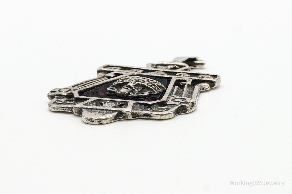 RARE Large Mexico Designer Aduna Aztec Leather Sterling Silver Pendant | Jewelry > Necklaces > Pendants | Wiccan Center