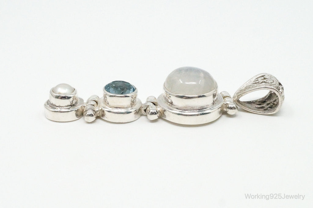 Large Designer SJ Blue Topaz Moonstone Pearl Sterling Necklace Pendant | Jewelry > Necklaces > Pendants | Wiccan Center