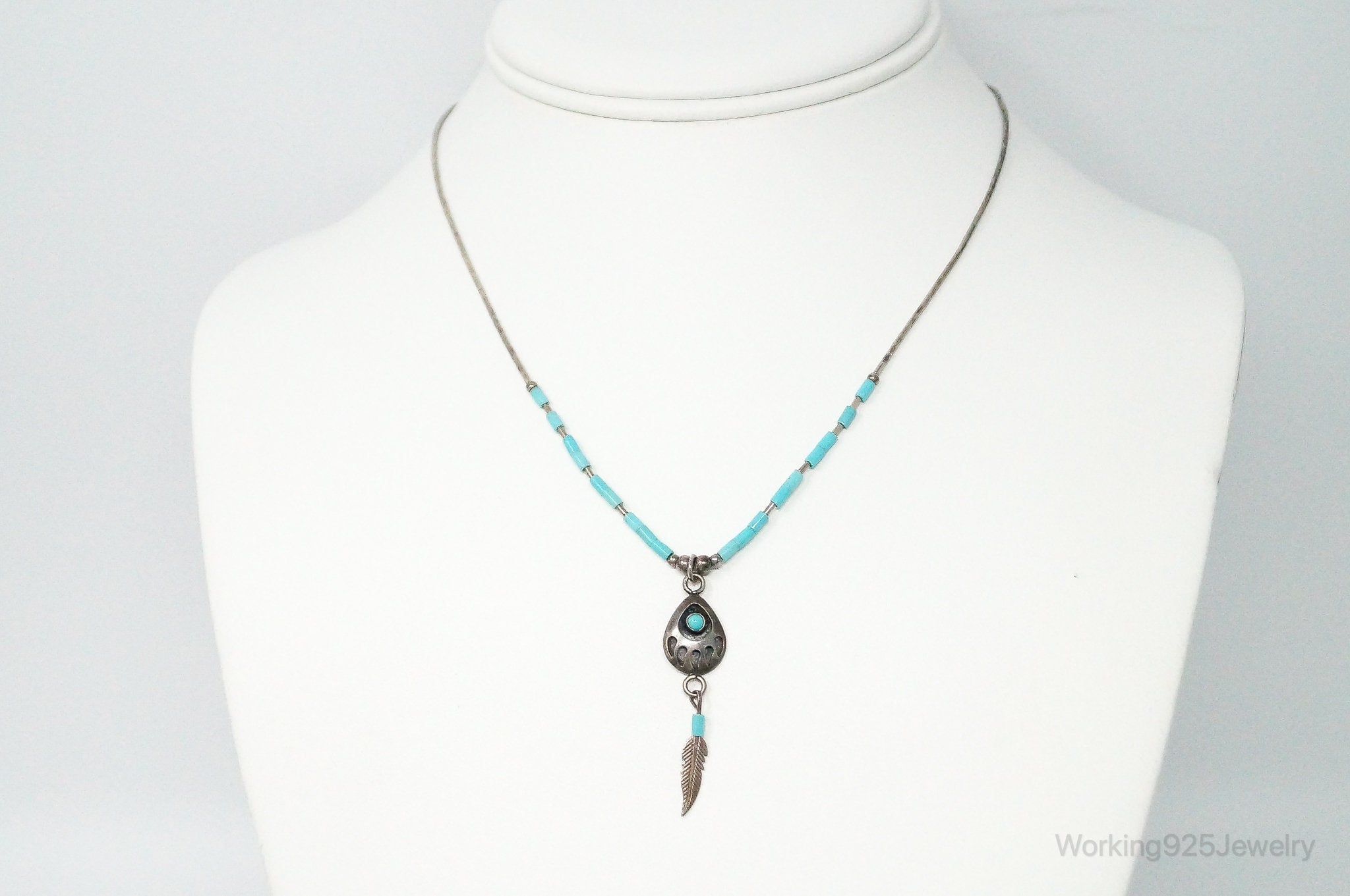 Vintage Native American Turquoise Bear Paw Sterling Silver Bead Necklace | Jewelry > Necklaces > Pendants | Wiccan Center