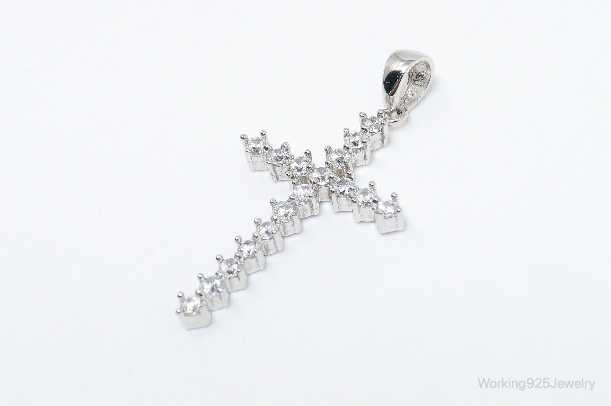 Large Vintage Cubic Zirconia Cross Sterling Silver Necklace Pendant | Jewelry > Necklaces > Pendants | Wiccan Center