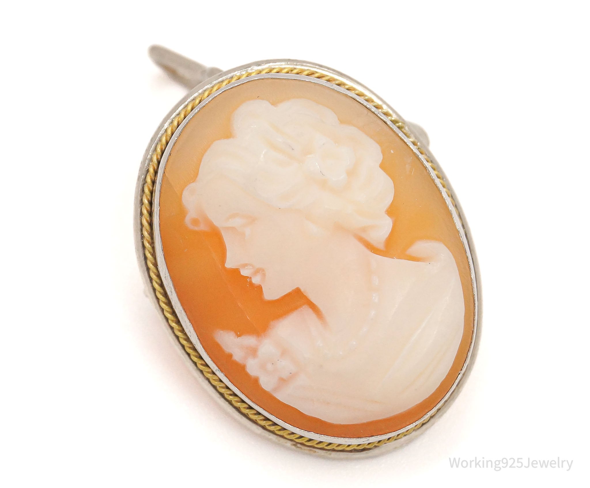 Antique Carved Shell Lady Cameo Brass Silver Pendant Pin | Jewelry > Necklaces > Pendants | Wiccan Center
