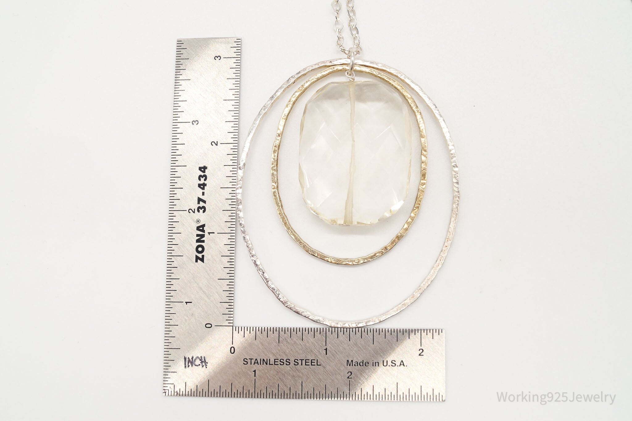 Vintage Large Glass Stone Brass Sterling Silver Necklace 30" | Jewelry > Necklaces > Pendants | Wiccan Center