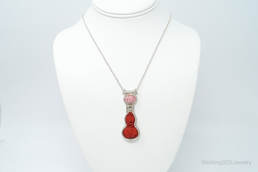 Designer SAJEN Cinnabar Rhodocrosite White Moonstone Sterling Silver Necklace | Jewelry > Necklaces > Pendants | Wiccan Center