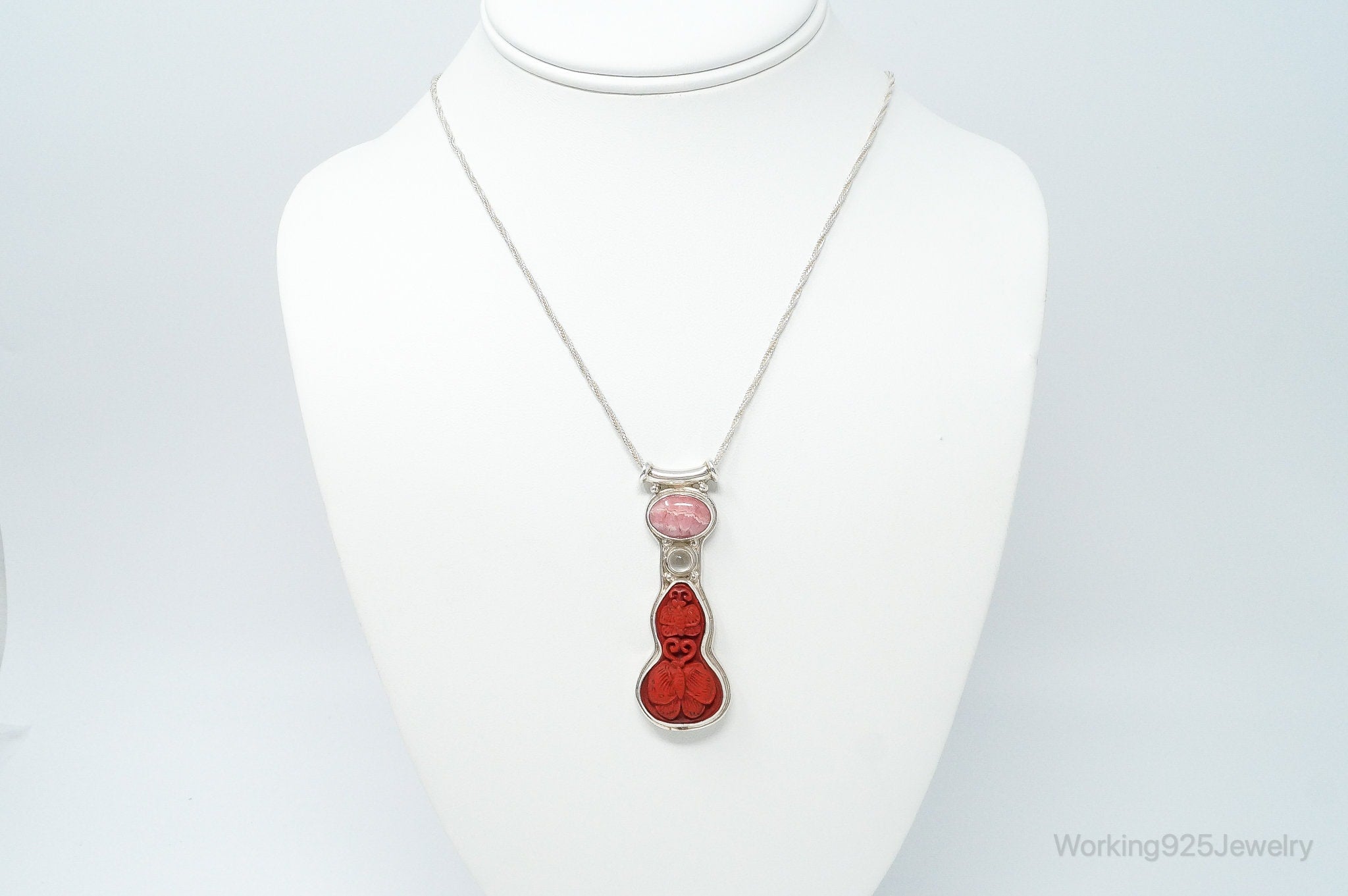 Designer SAJEN Cinnabar Rhodocrosite White Moonstone Sterling Silver Necklace | Jewelry > Necklaces > Pendants | Wiccan Center