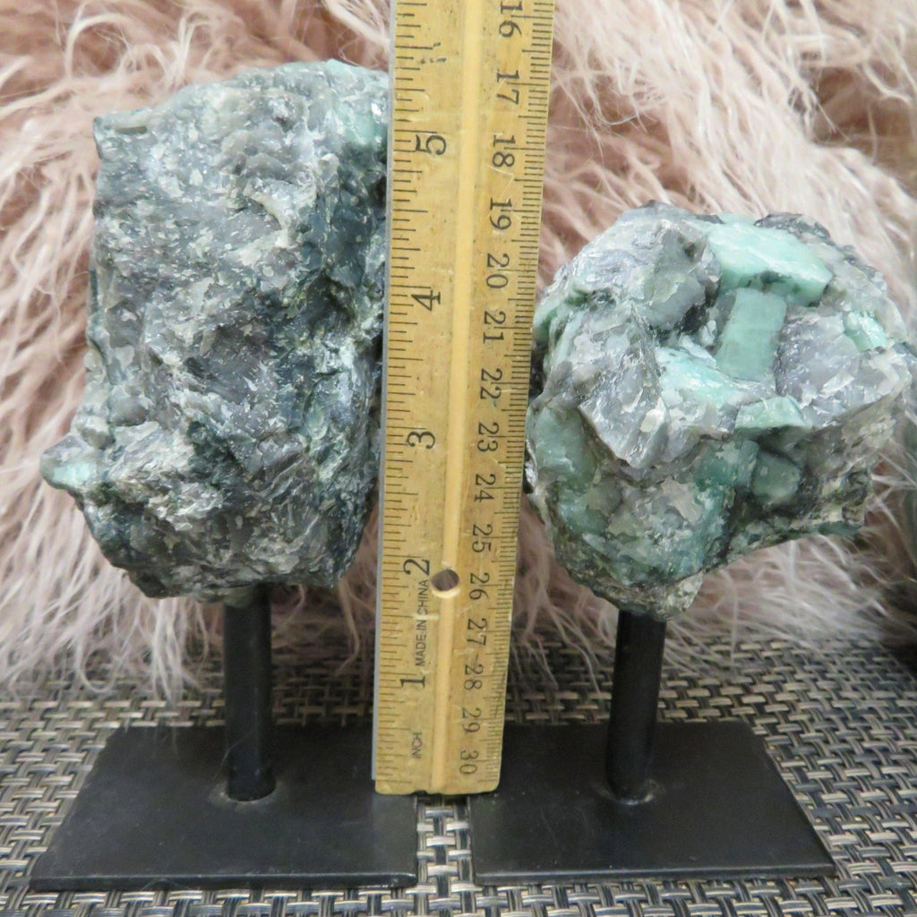 Raw Emerald Cluster on Metal Stand