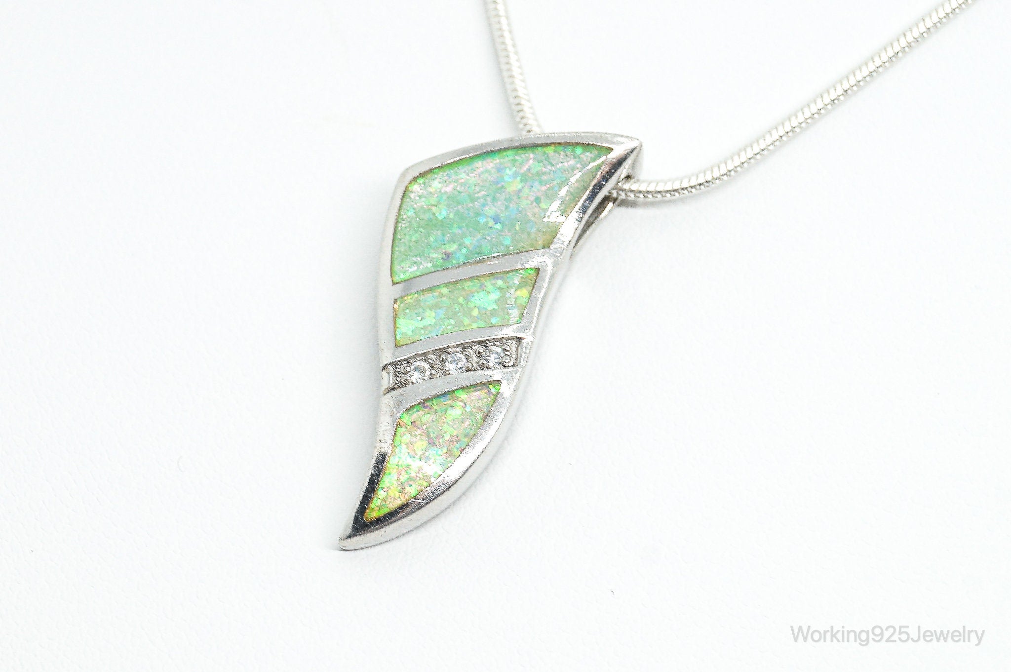 Vintage Opal Cubic Zirconia Sterling Silver Necklace | Jewelry > Necklaces > Pendants | Wiccan Center