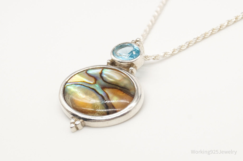 Vintage Paua Abalone Shell Blue Topaz Sterling Silver Necklace | Jewelry > Necklaces > Pendants | Wiccan Center