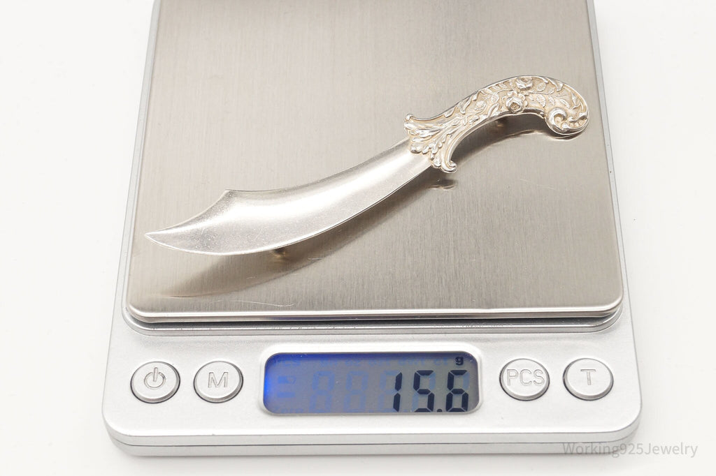 Large 1940s Victorian Revival Scimitar Sword Dagger Sterling Silver Pin Brooch | Jewelry > Brooches, Pins & Clips | Wiccan Center
