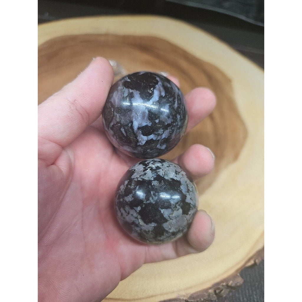 Black Flower of Fog Jasper Quartz Crystal Sphere Pair — 40mm, Madagascar | CrystalCloud Company