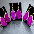 Pink Agate Slice Earrings Pair (Gold Plated Edges) Wholesale Gemstone Jewelry | Jewelry > Earrings > Dangle & Drop Earrings | Wiccan Center