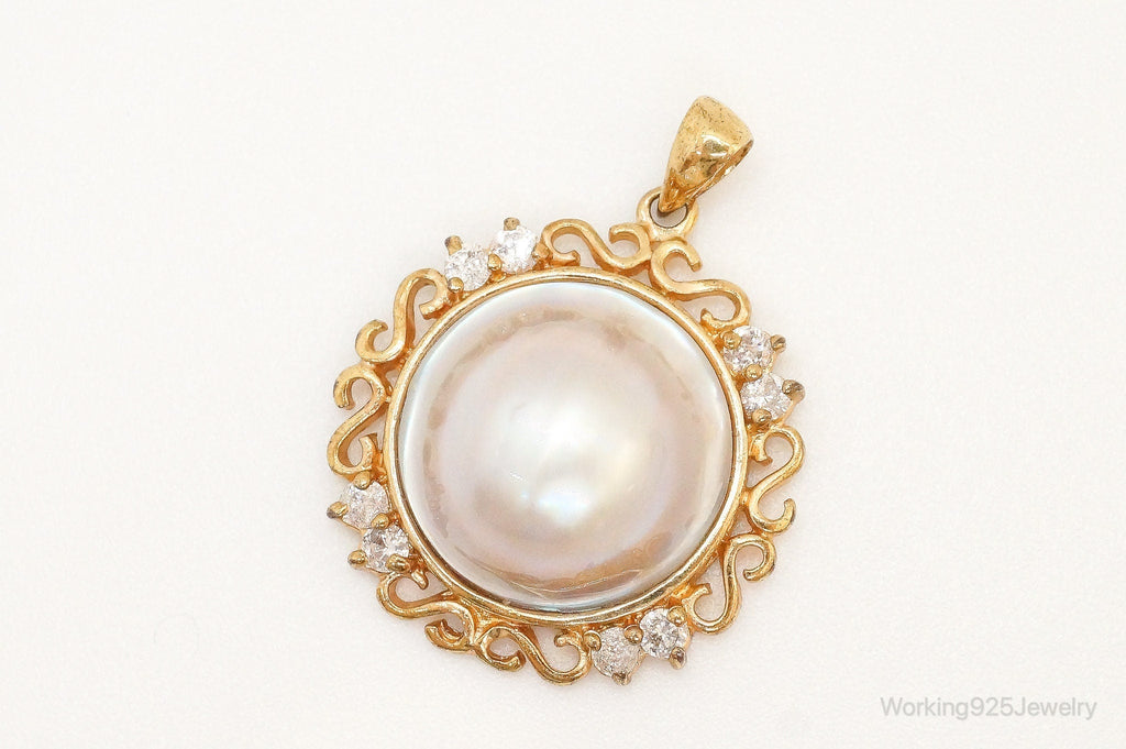 Vintage Pearl Gold Vermeil Cubic Zirconia Sterling Silver Pendant | Jewelry > Necklaces > Pendants | Wiccan Center