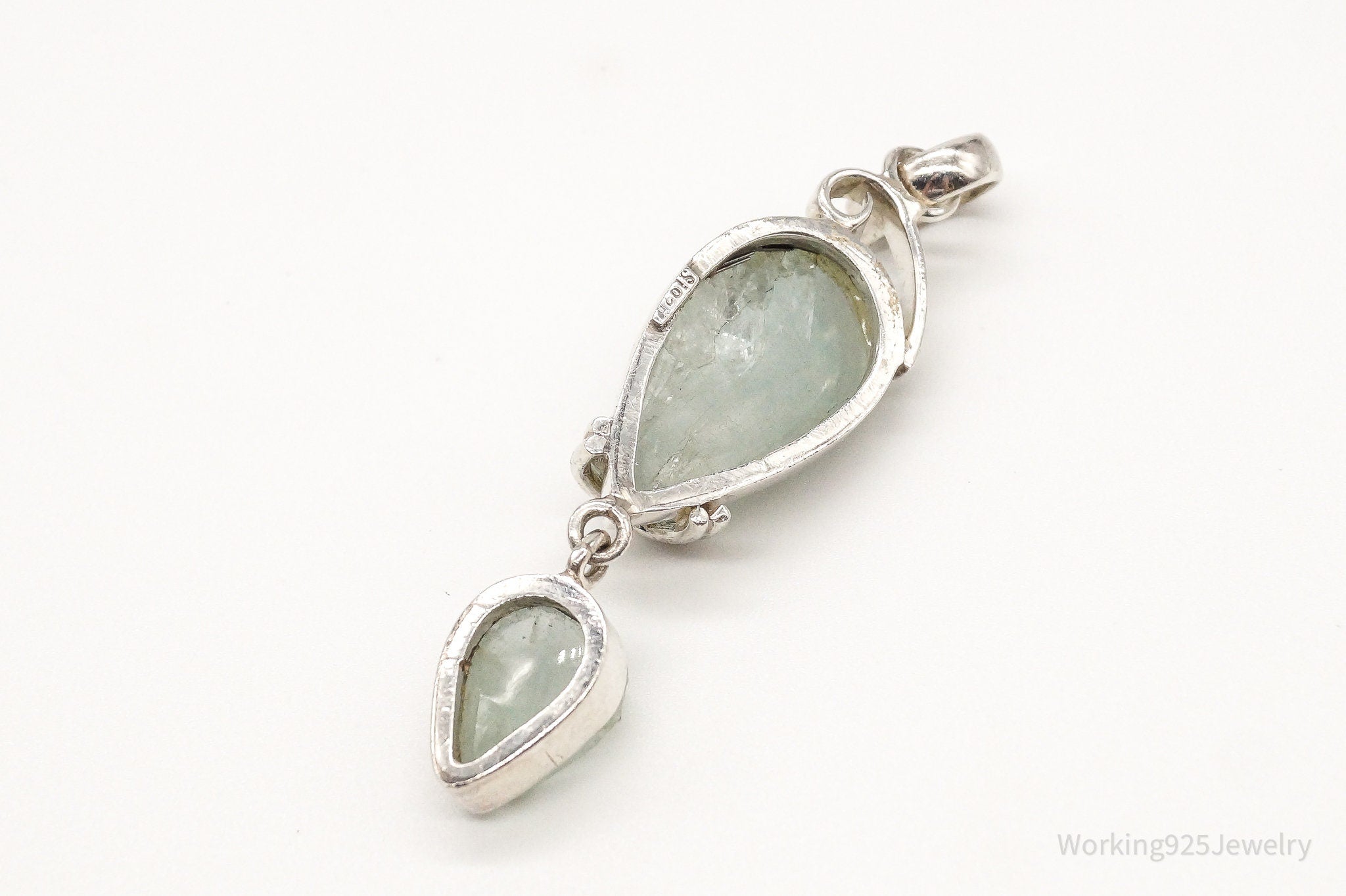 Vintage Designer SJ Large Green Calcite Sterling Silver Pendant | Jewelry > Necklaces > Pendants | Wiccan Center