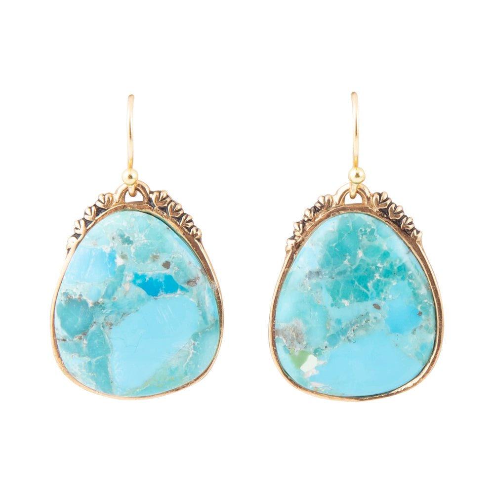 Agave Genuine Blue Turquoise and Golden Drop Earrings | Earrings | Wiccan Center