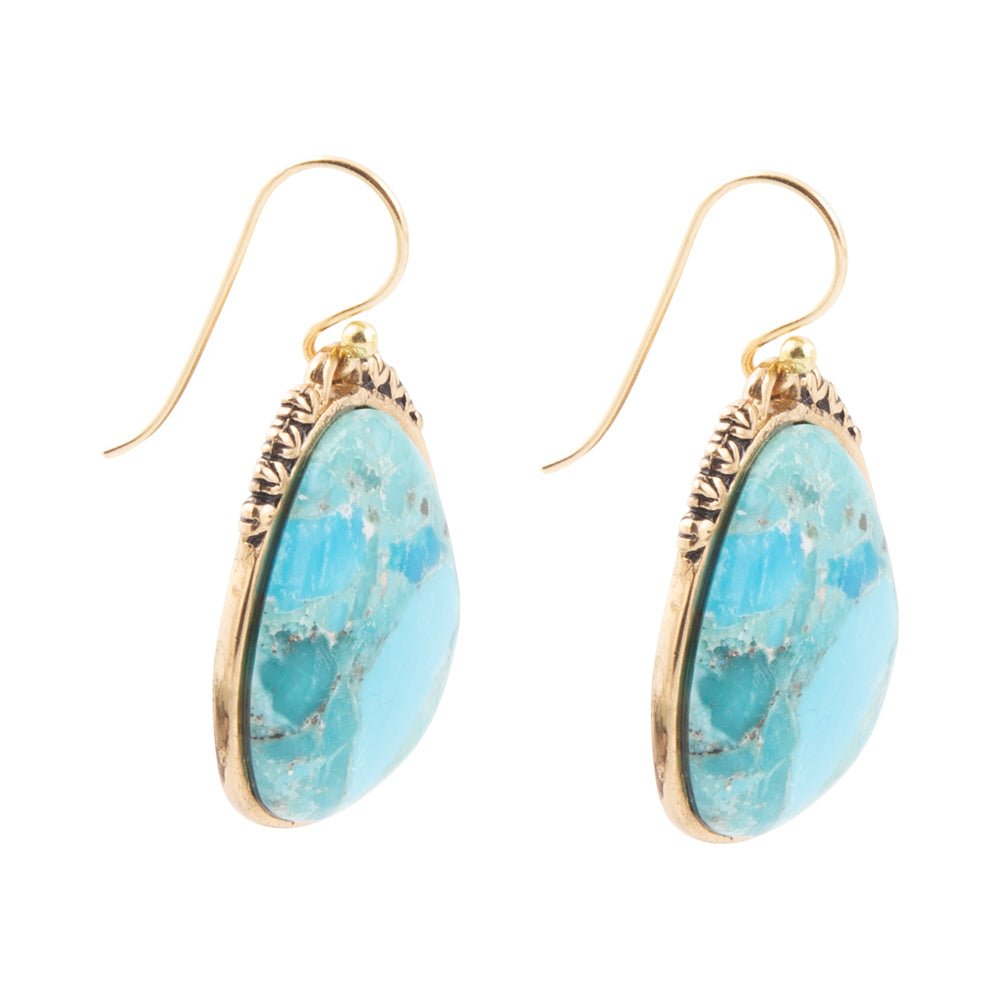 Agave Genuine Blue Turquoise and Golden Drop Earrings | Earrings | Wiccan Center