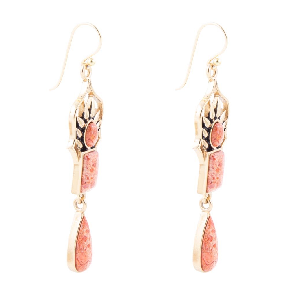 Albie Orange Sponge Coral and Golden Drop Earrings | Earrings | Wiccan Center
