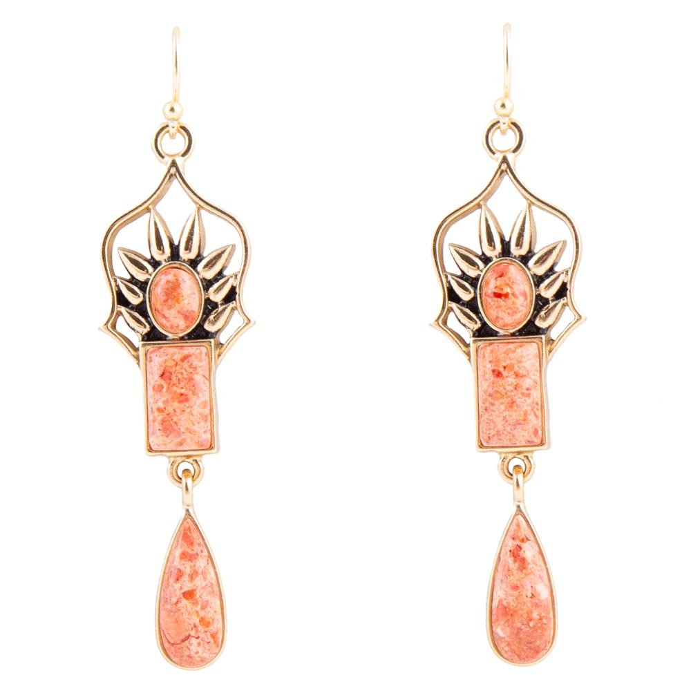 Albie Orange Sponge Coral and Golden Drop Earrings | Earrings | Wiccan Center