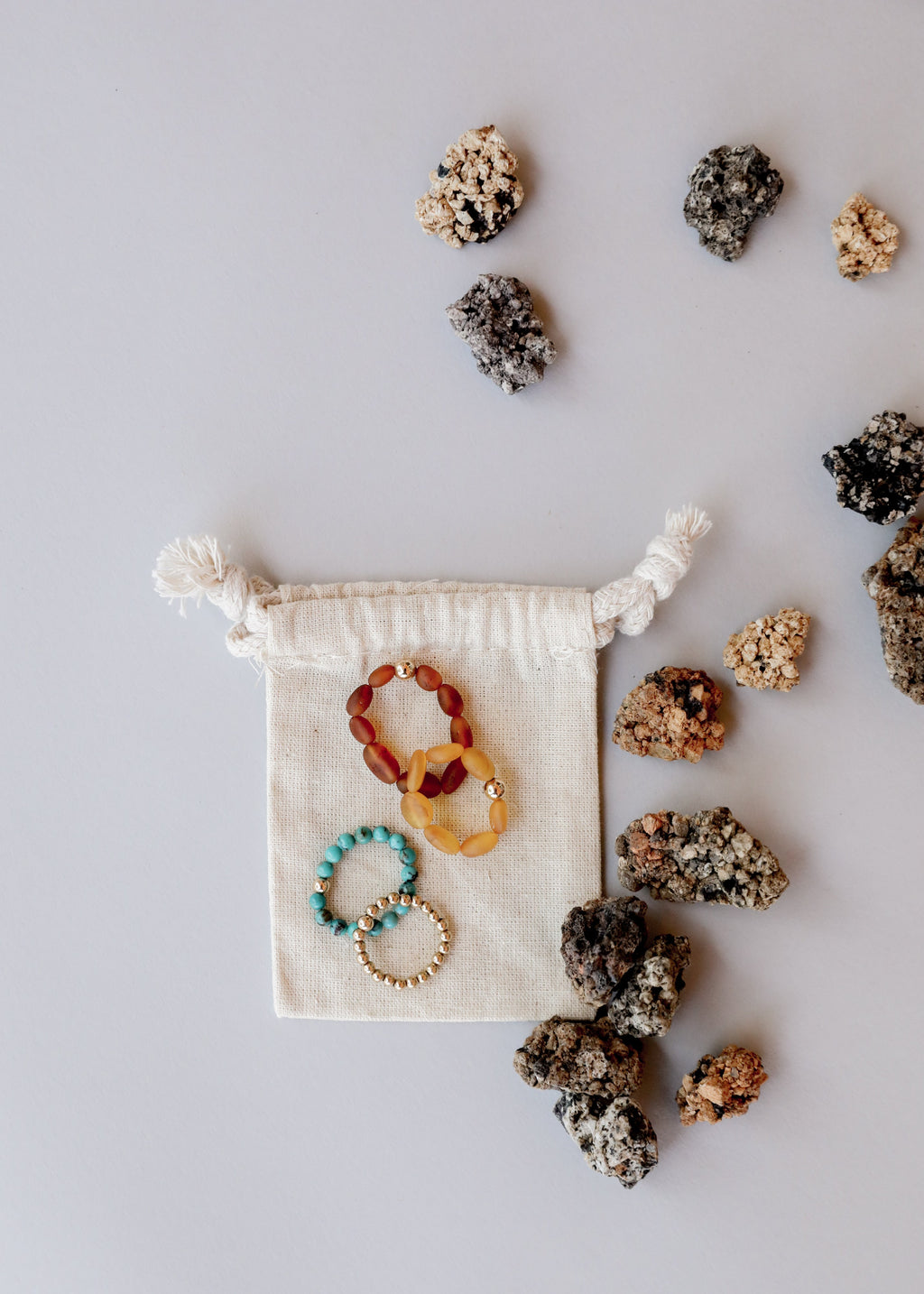 Raw Cognac Baltic Amber + 14K Gold Filled Beaded Ring Stack | Ring | Wiccan Center