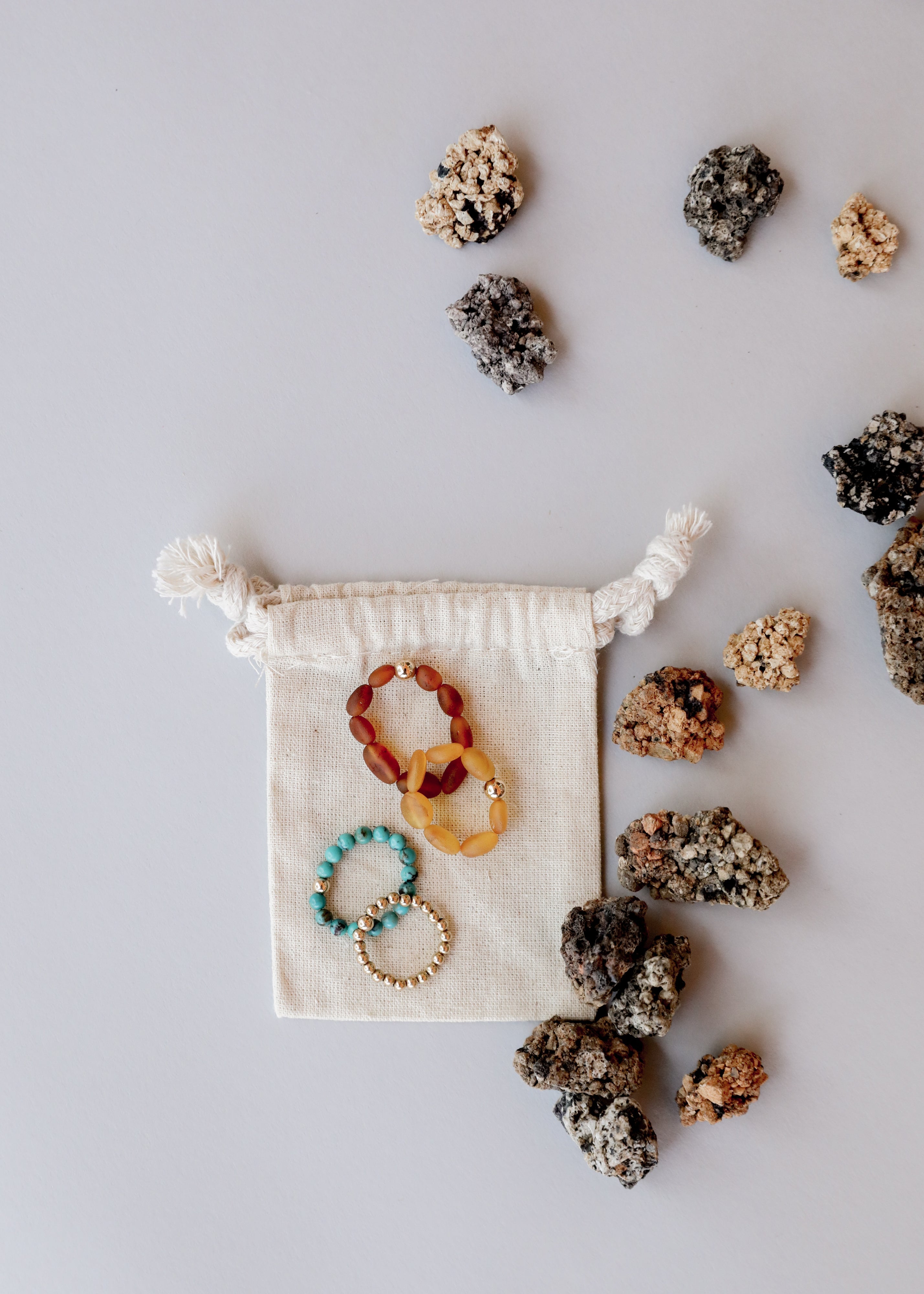 Raw Cognac Baltic Amber + 14K Gold Filled Beaded Ring Stack | Ring | Wiccan Center