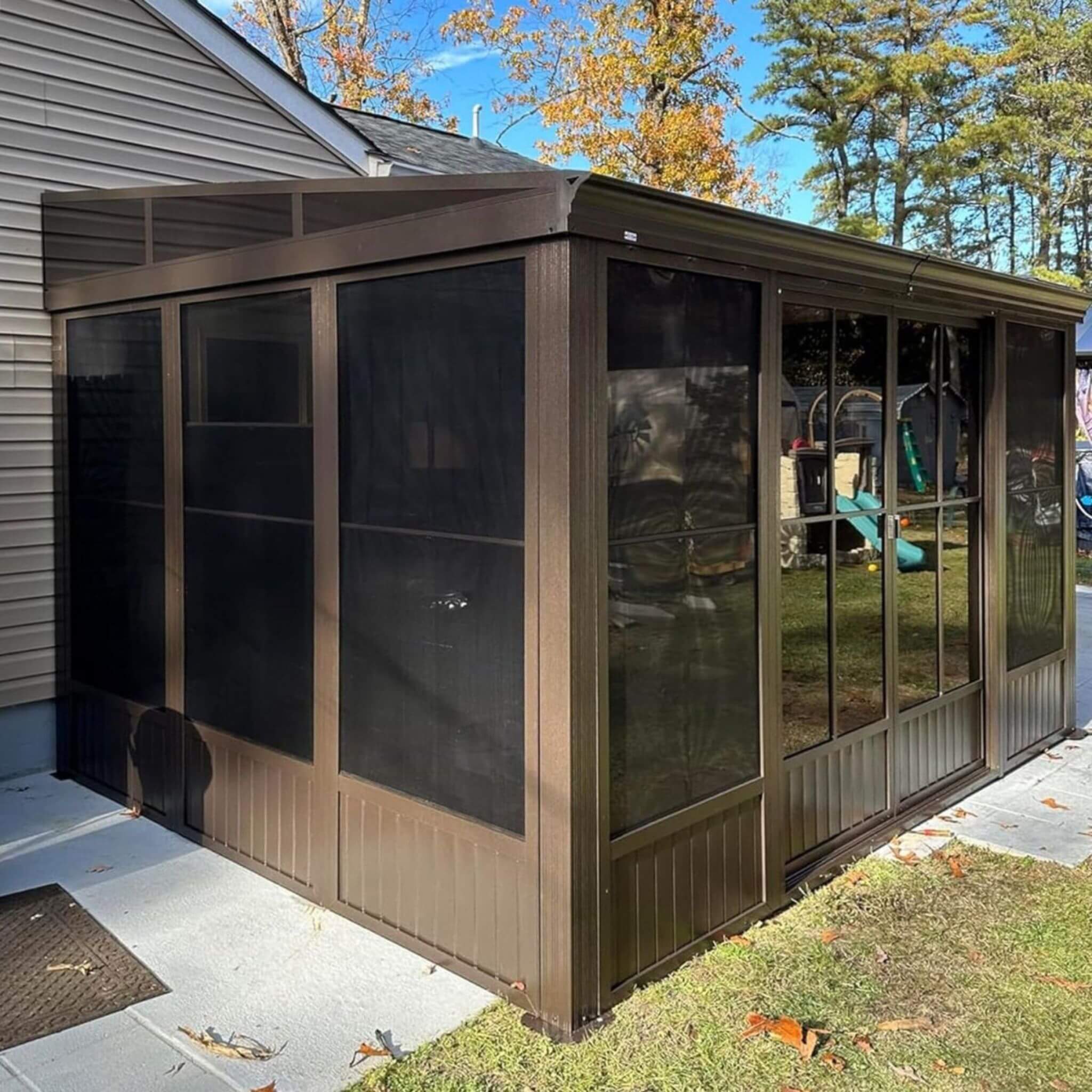[10X12FT] Alora Atrium Premium Against Wall Mounted Solarium Sunroom With Galvanized Steel Sloping Roof (SAK96375) | Sunrooms | Wiccan Center