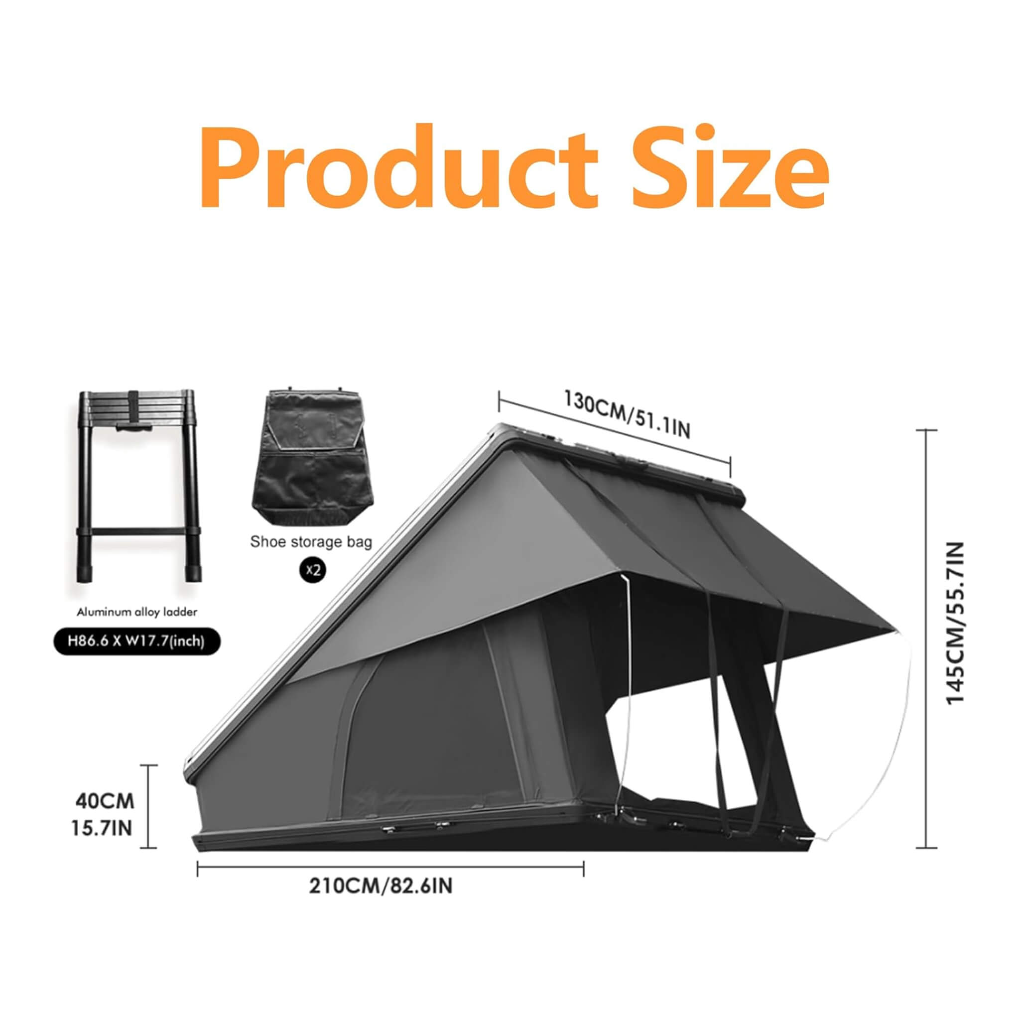 Trailora Nova Aluminum Hard Shell Rooftop Tent With Ladder, Tri-Color LED Lighting, And Memory Foam Mattress [2-3 People] (SAK57409) | Rooftop Tents | Wiccan Center