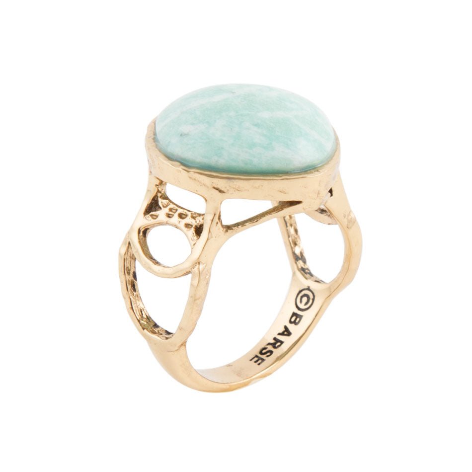 Blue Amazonite and Golden Bronze Circle Dance Ring | Rings | Wiccan Center