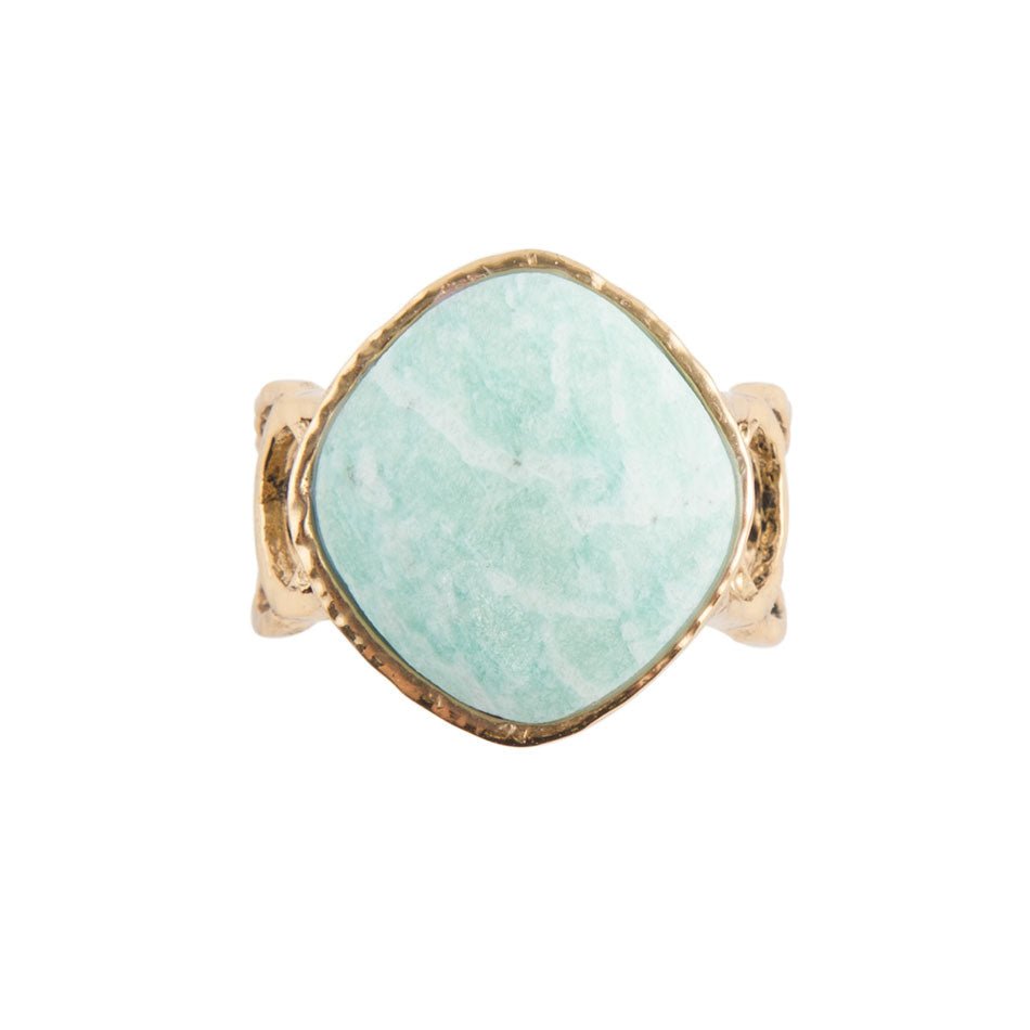 Blue Amazonite and Golden Bronze Circle Dance Ring | Rings | Wiccan Center