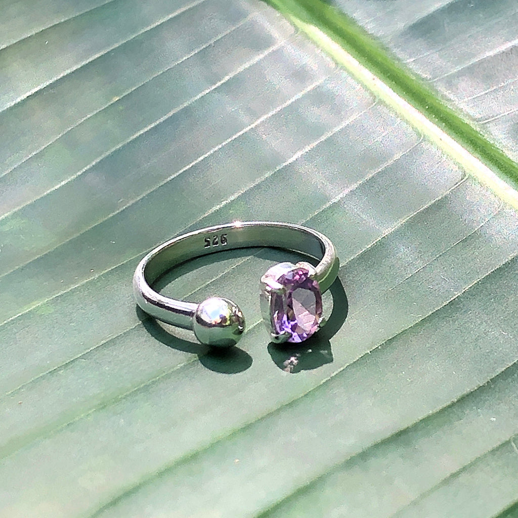 Amethyst Open Wrap Ball Ring Sterling Silver Adjustable February Birthstone | Rings | Wiccan Center