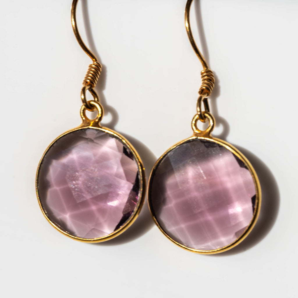 Amethyst Round Drop Earrings Gold Plated Gemstone Dangles | Jewelry & Watches | Wiccan Center