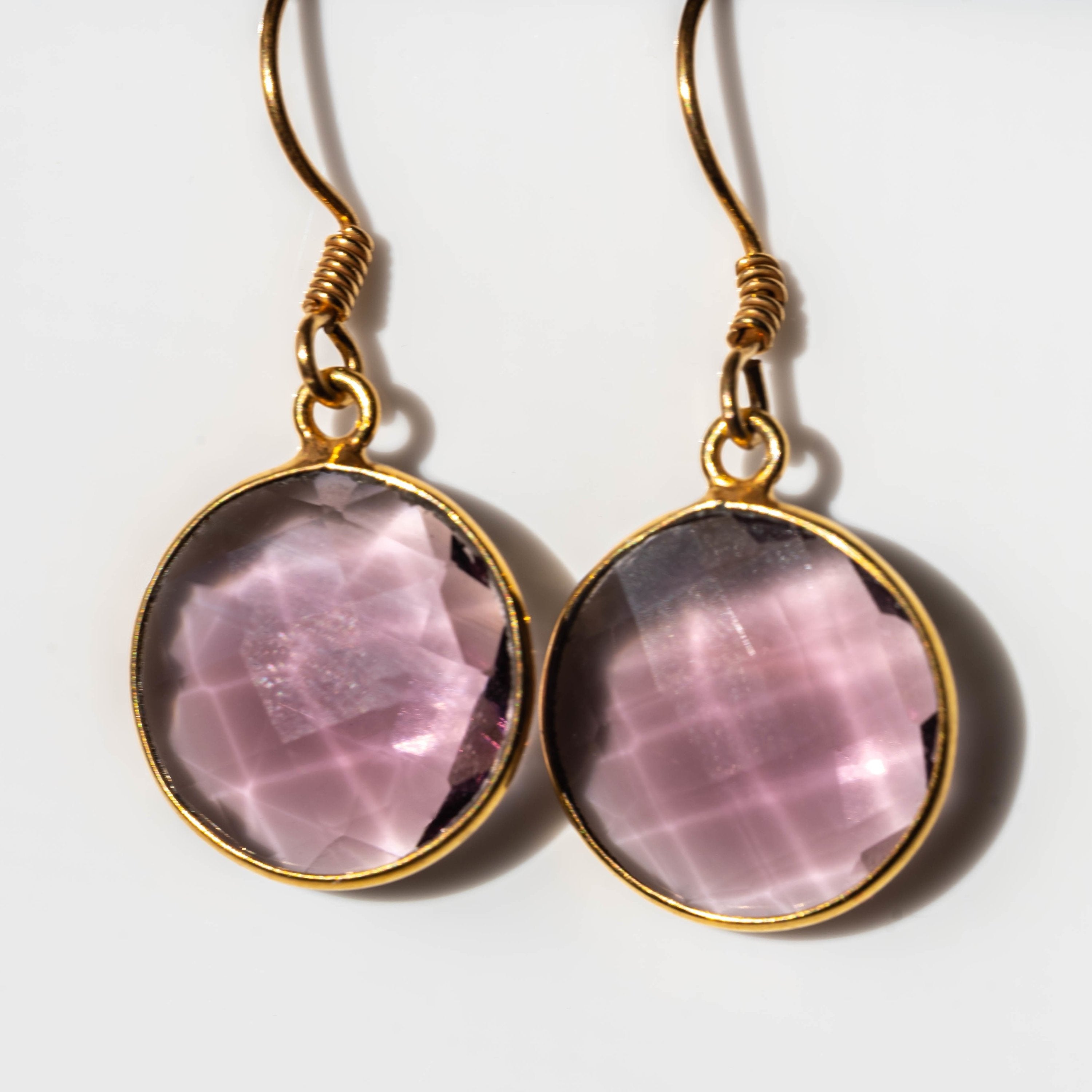 Amethyst Round Drop Earrings Gold Plated Gemstone Dangles | Jewelry & Watches | Wiccan Center