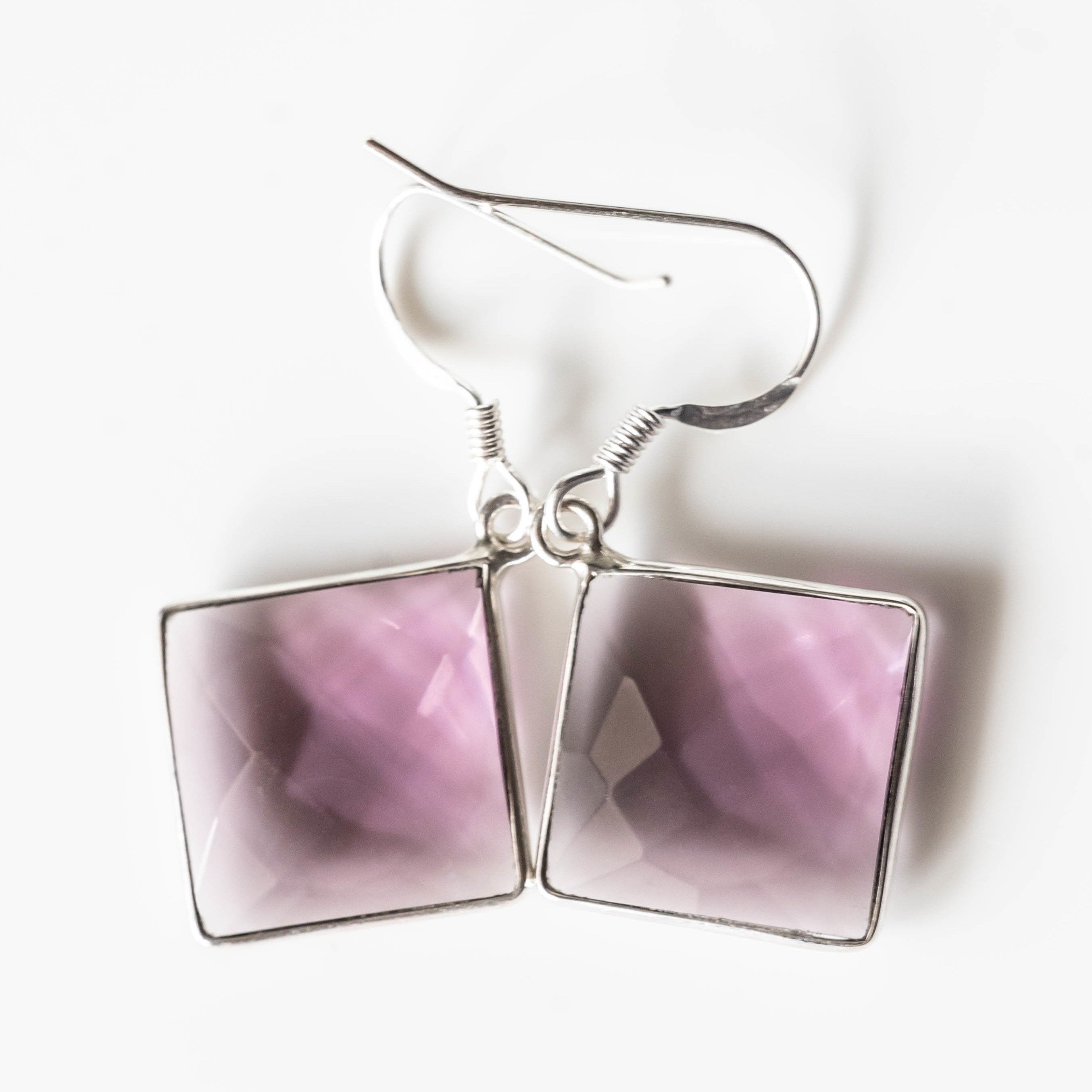 Amethyst Square Drop Earrings Silver Frame Faceted Dangle | Jewelry & Watches | Wiccan Center