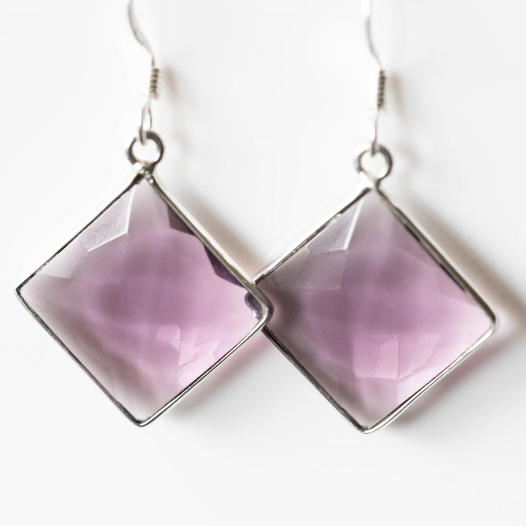 Amethyst Square Drop Earrings Silver Frame Faceted Dangle | Jewelry & Watches | Wiccan Center