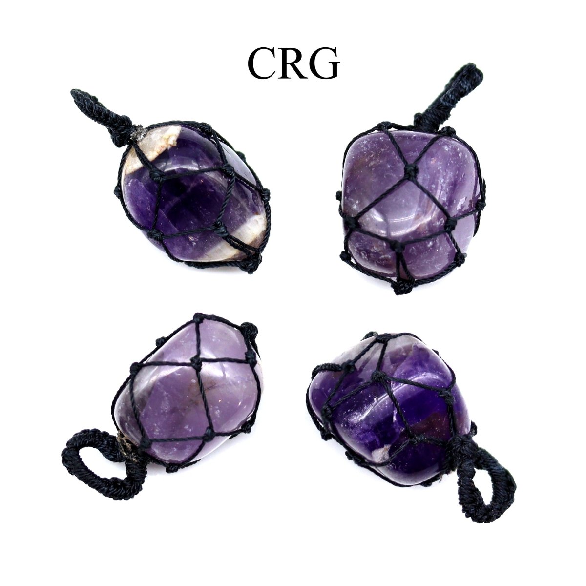 Amethyst Tumbled Black Cord Macramé Pendant (1 Inch) (5 Pieces)