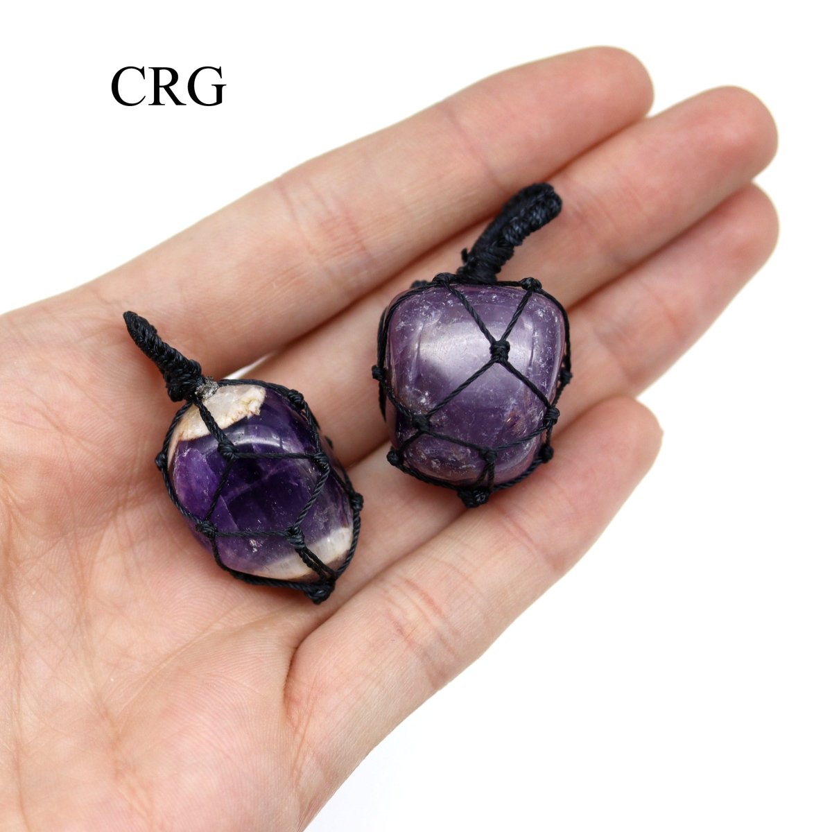 Amethyst Tumbled Black Cord Macramé Pendant (1 Inch) (5 Pieces)