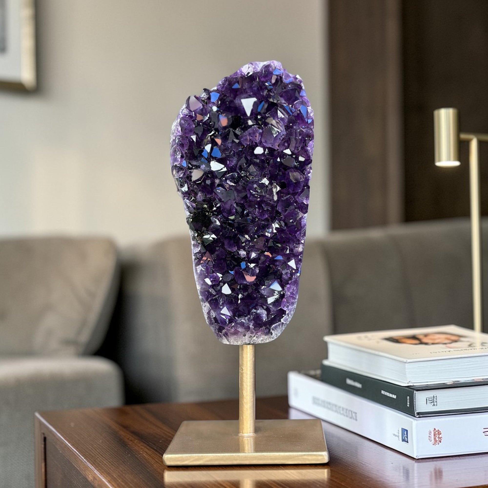 Natural Amethyst Galaxy Geode On Metal Stand | Stalactite Eye Display | Wiccan Center