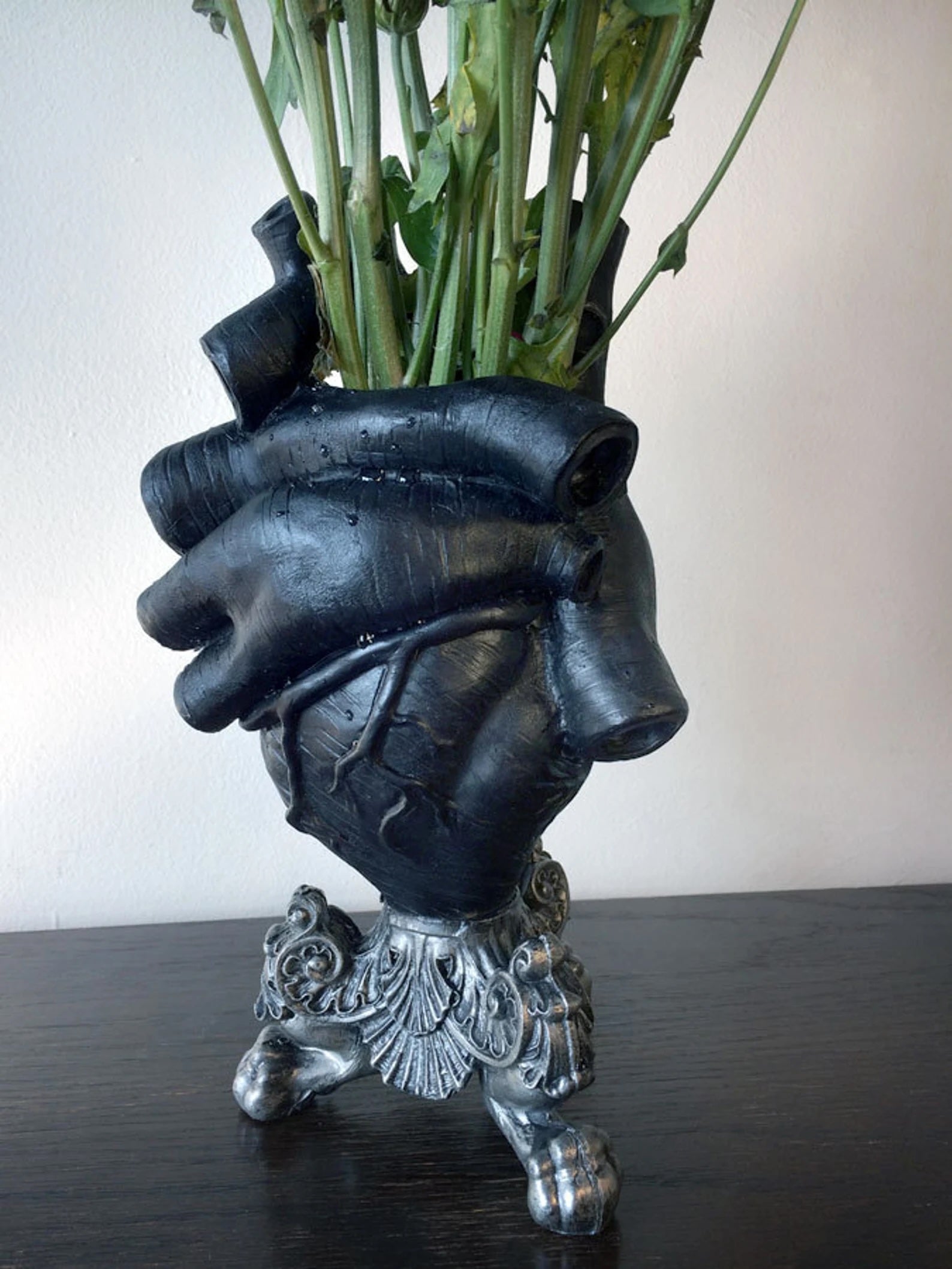 Anatomical Heart Vase, Black Finish